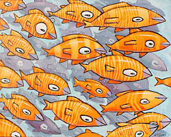 F. Frank New Fish Art - Colorful, fun, graphic fish paintings.Bunte Fische Kunst Gemälde von Künstler F. Frank.